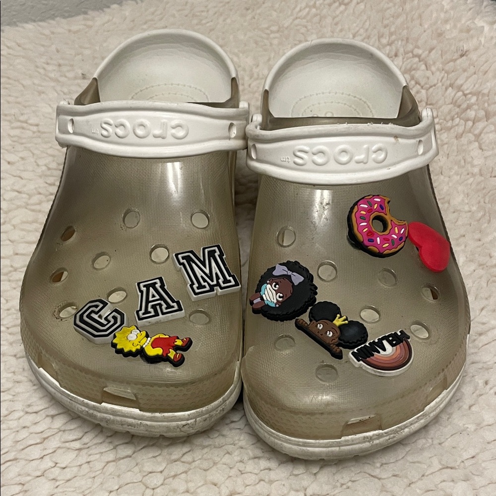 CROCS Tan Slippers with Fun Charms